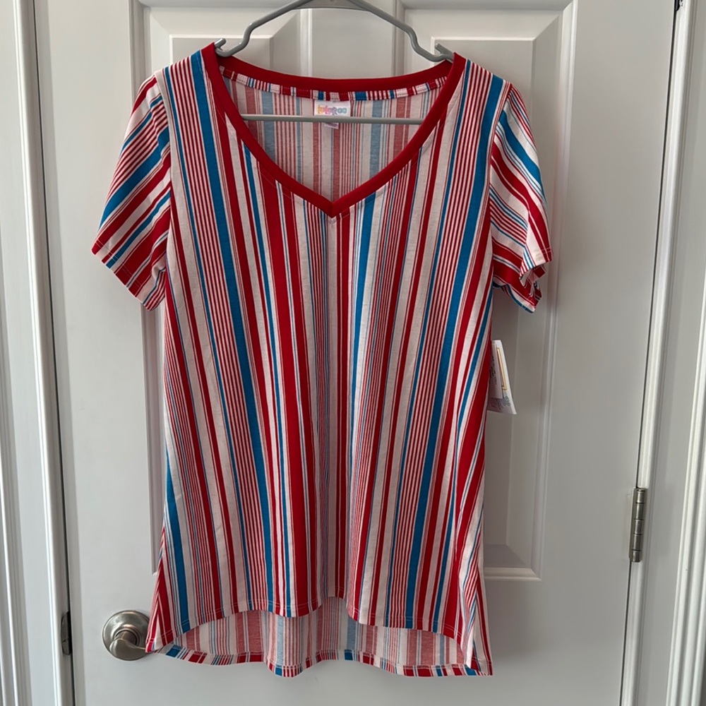 Small Women’s Striped V-Neck Top - Red, White, & Blue